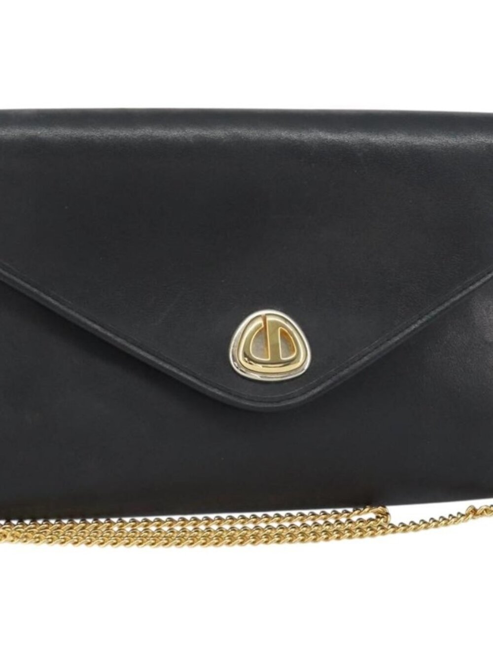 Christian Dior Chain Shoulder Bag Leather Black Gold Auth bs31815 - Picture 1 of 16